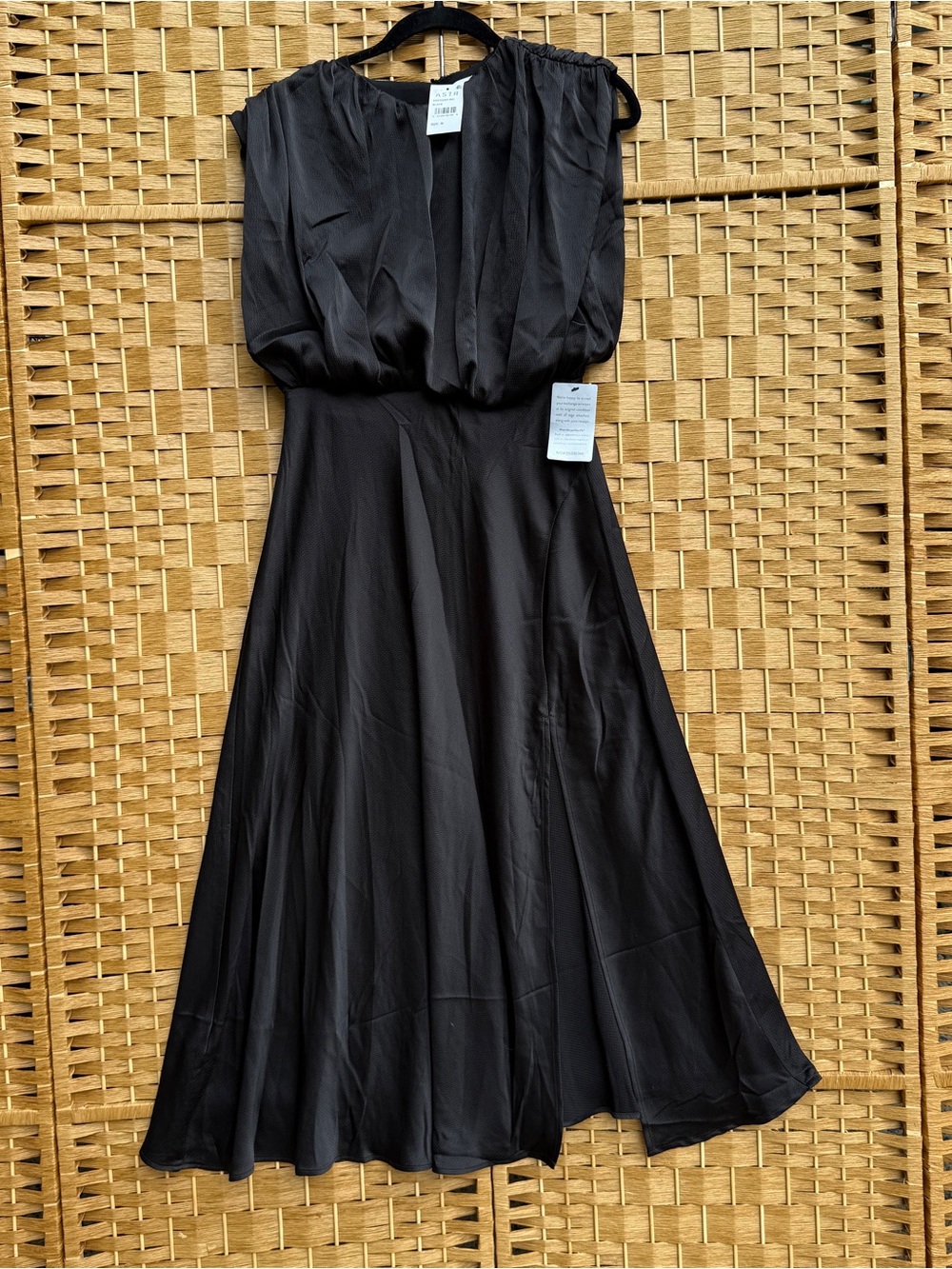 Astr Black Sleeveless Midi Dress with Draped Bodice and Part Open Back Women’s M